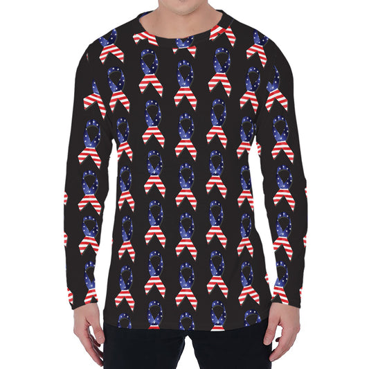 American Flag Ribbon Pattern Print Men's Long Sleeve T-Shirt