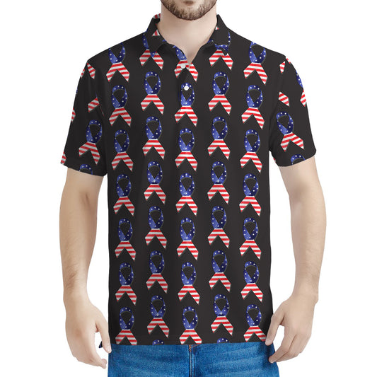 American Flag Ribbon Pattern Print Men's Polo Shirt