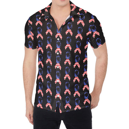 American Flag Ribbon Pattern Print Men's Shirt