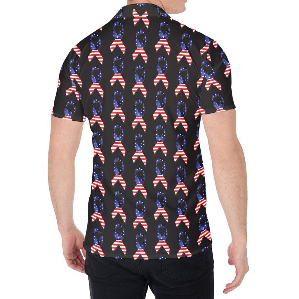 American Flag Ribbon Pattern Print Men's Shirt
