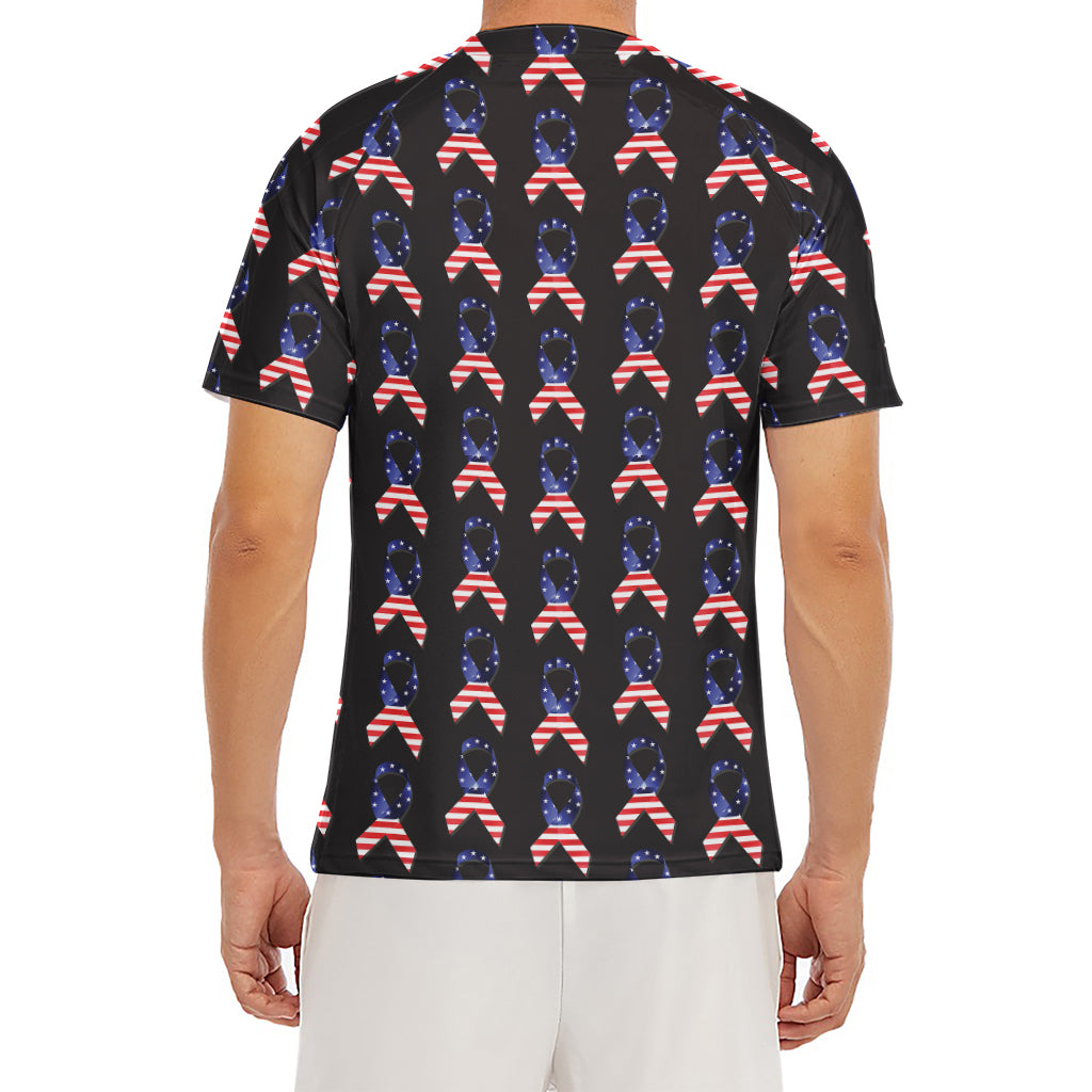 American Flag Ribbon Pattern Print Men's Short Sleeve Rash Guard