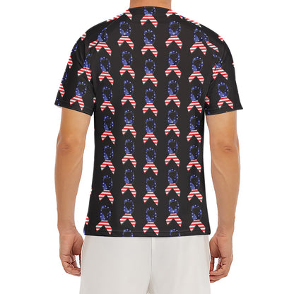 American Flag Ribbon Pattern Print Men's Short Sleeve Rash Guard