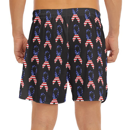 American Flag Ribbon Pattern Print Men's Split Running Shorts