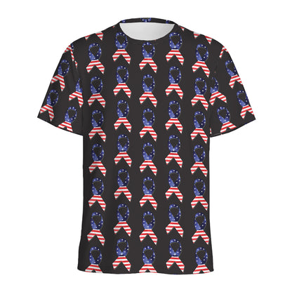 American Flag Ribbon Pattern Print Men's Sports T-Shirt