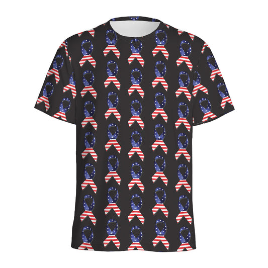 American Flag Ribbon Pattern Print Men's Sports T-Shirt