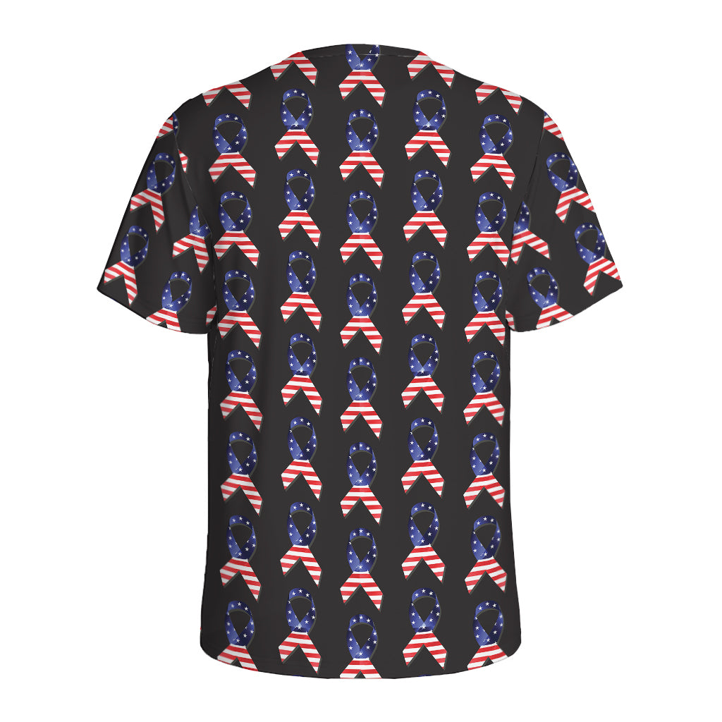 American Flag Ribbon Pattern Print Men's Sports T-Shirt