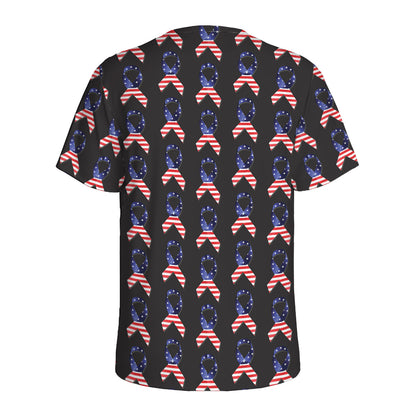 American Flag Ribbon Pattern Print Men's Sports T-Shirt