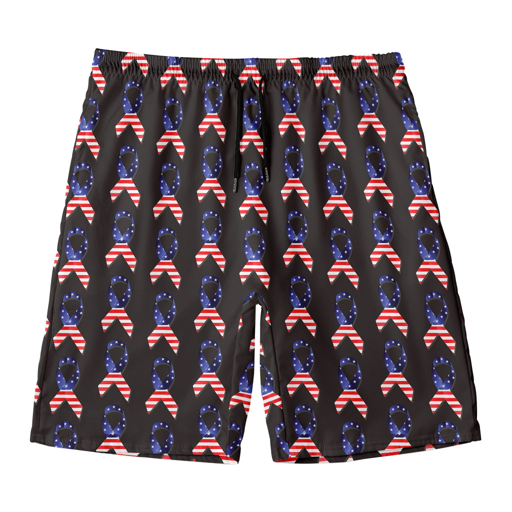 American Flag Ribbon Pattern Print Men's Swim Trunks