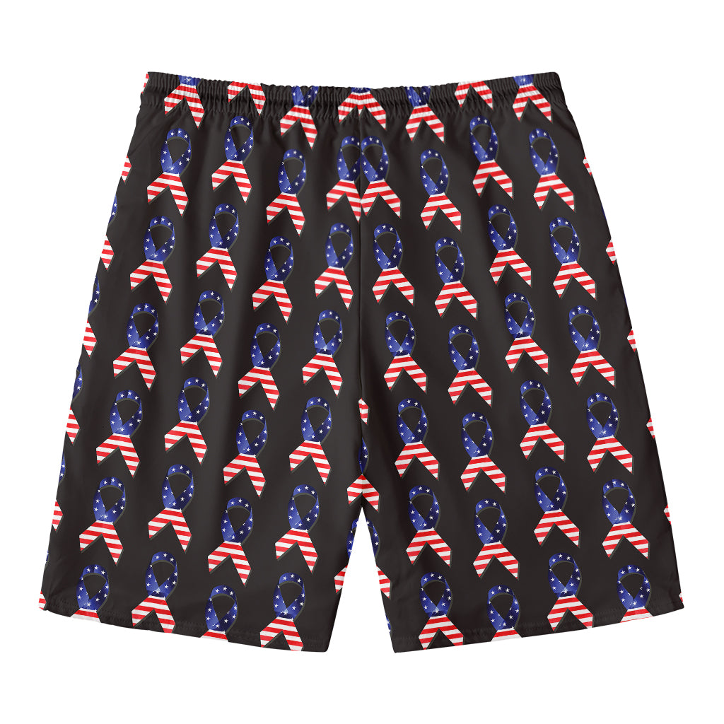 American Flag Ribbon Pattern Print Men's Swim Trunks