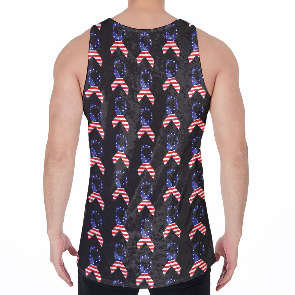 American Flag Ribbon Pattern Print Men's Velvet Tank Top