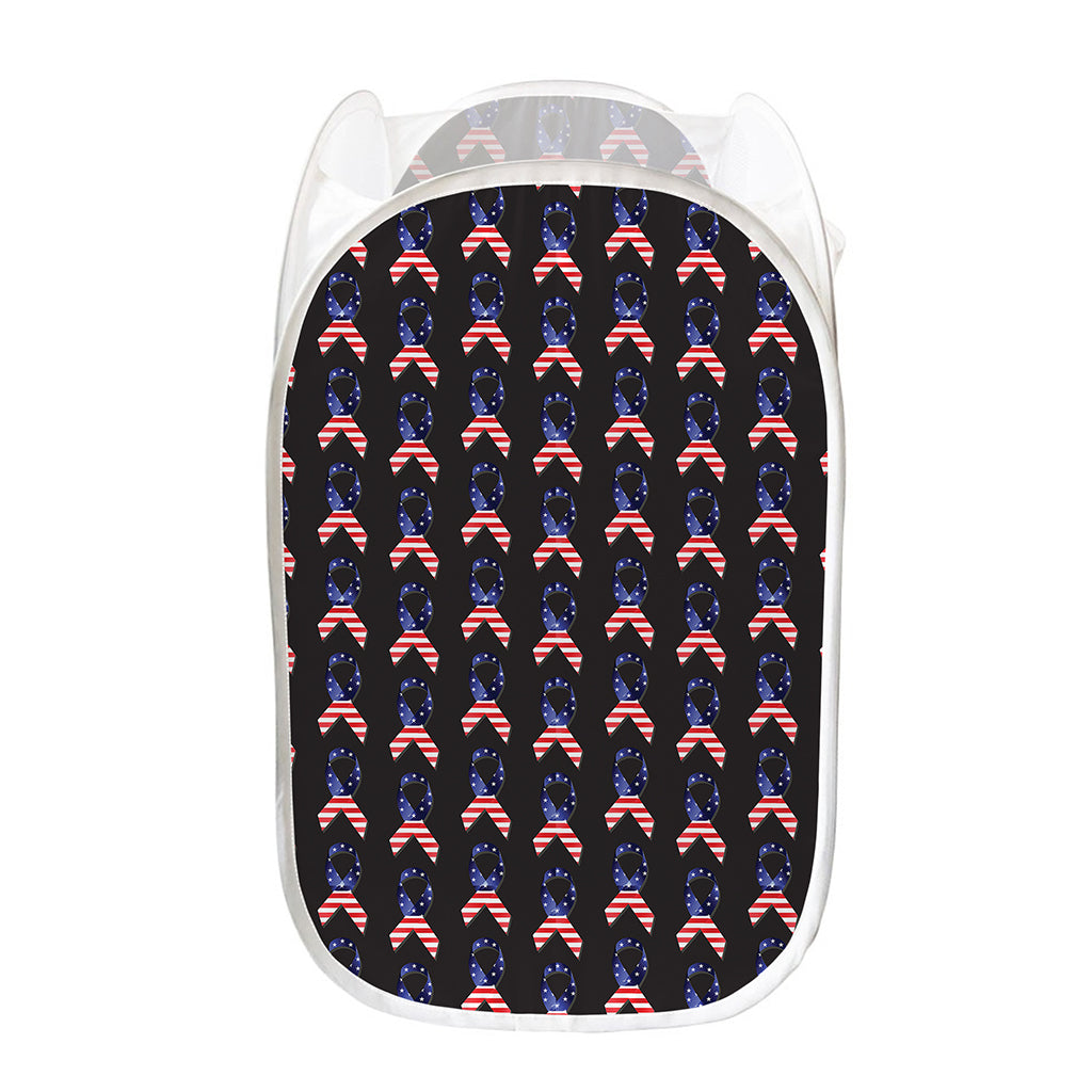 American Flag Ribbon Pattern Print Mesh Laundry Hamper
