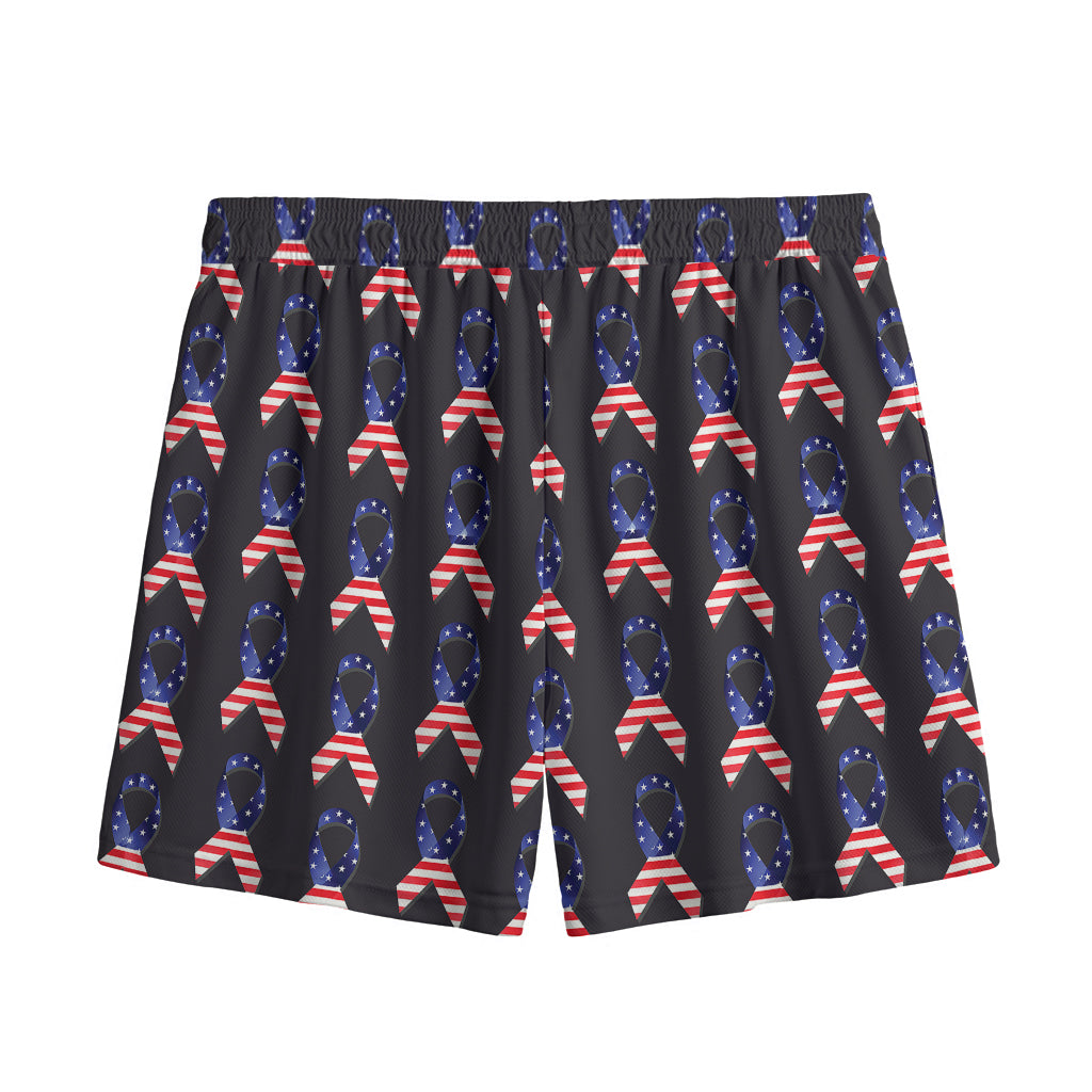 American Flag Ribbon Pattern Print Mesh Shorts