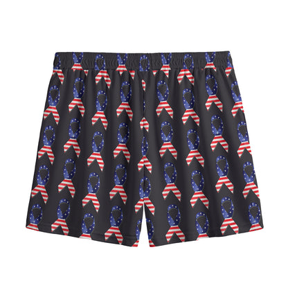 American Flag Ribbon Pattern Print Mesh Shorts