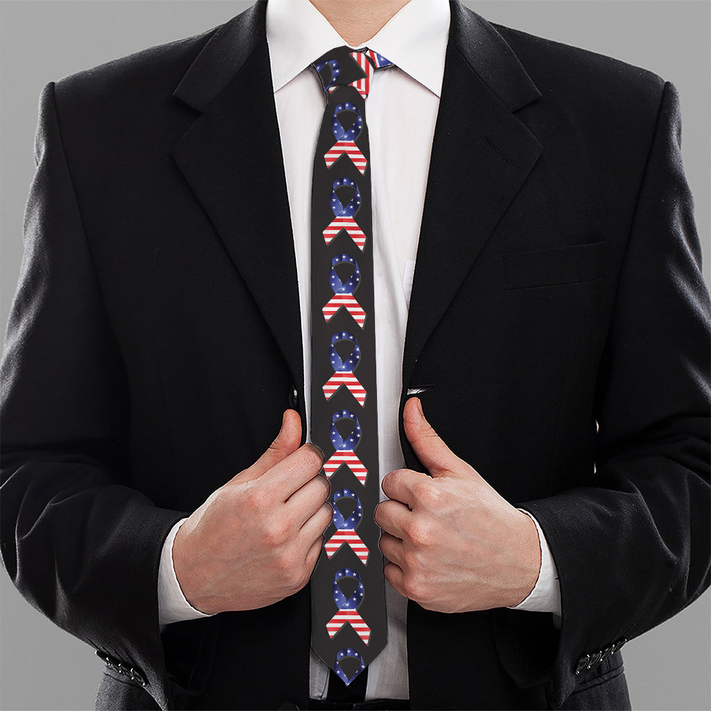 American Flag Ribbon Pattern Print Necktie