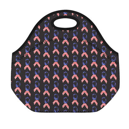 American Flag Ribbon Pattern Print Neoprene Lunch Bag