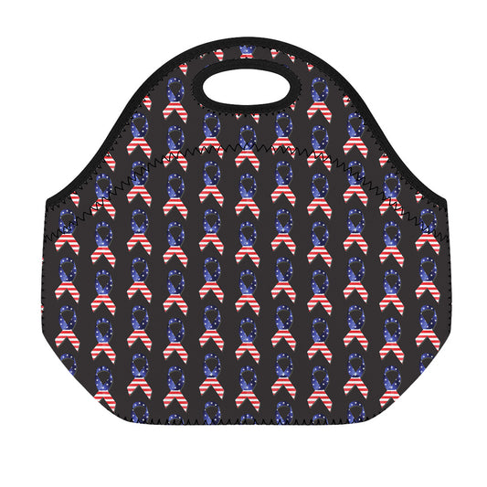American Flag Ribbon Pattern Print Neoprene Lunch Bag