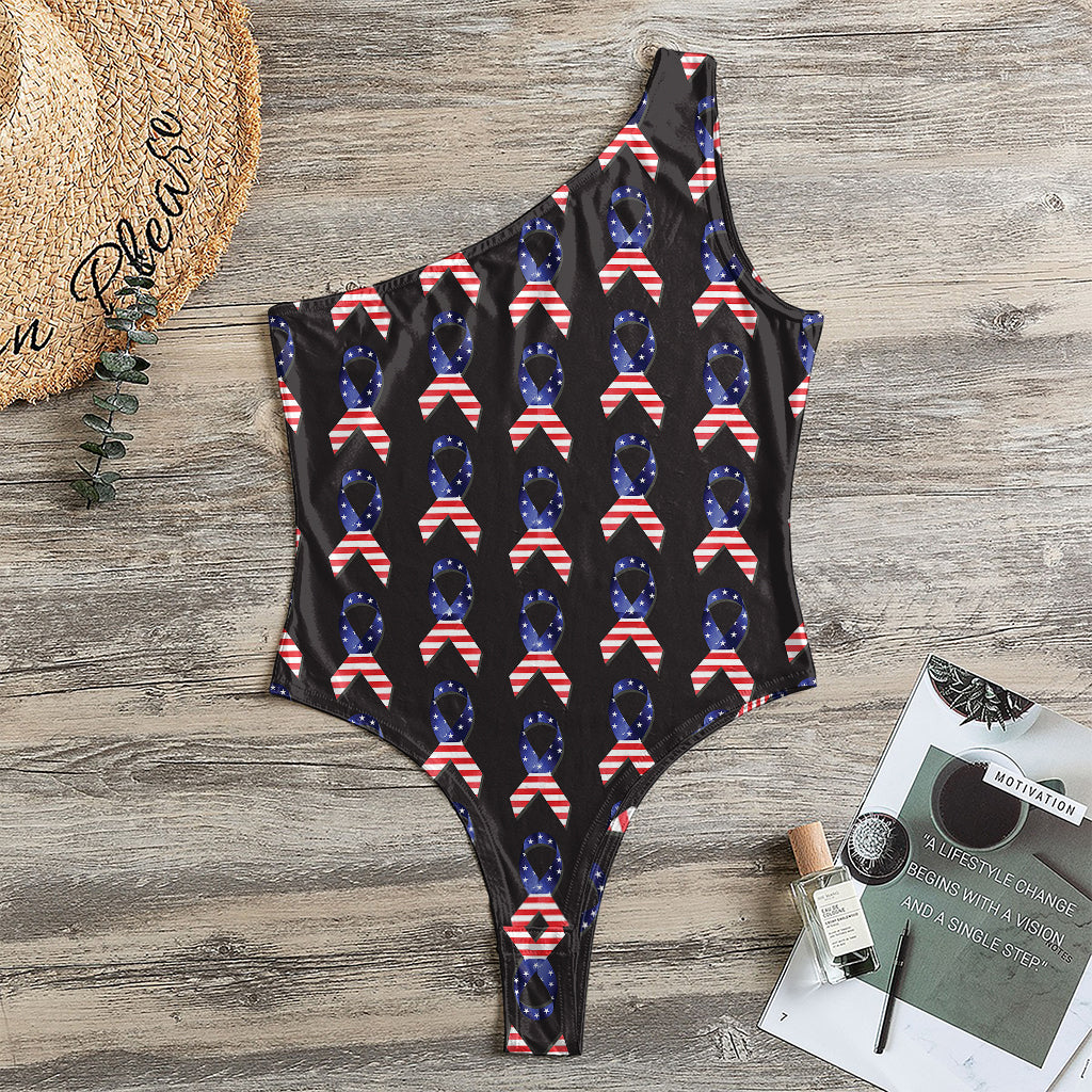 American Flag Ribbon Pattern Print One Shoulder Bodysuit