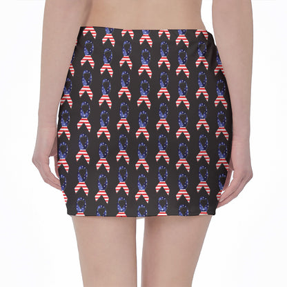 American Flag Ribbon Pattern Print Pencil Mini Skirt