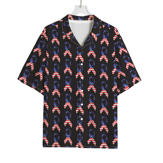 American Flag Ribbon Pattern Print Rayon Hawaiian Shirt