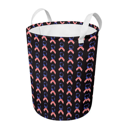 American Flag Ribbon Pattern Print Round Laundry Basket