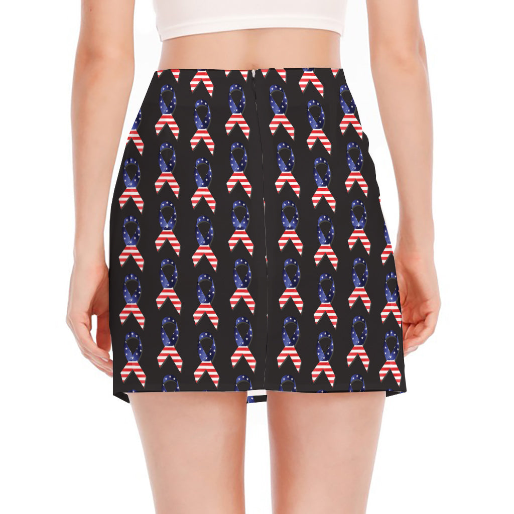 American Flag Ribbon Pattern Print Side Slit Mini Skirt