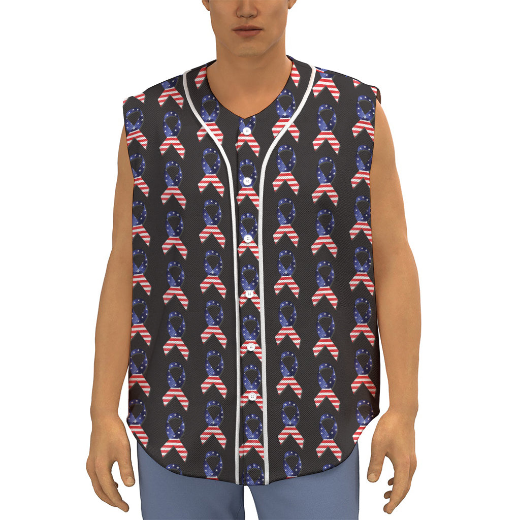 American Flag Ribbon Pattern Print Sleeveless Baseball Jersey