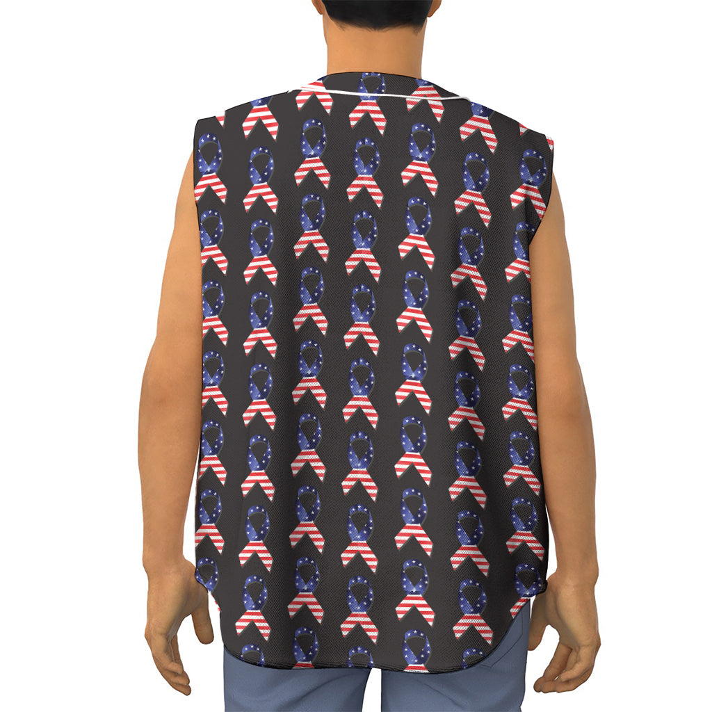 American Flag Ribbon Pattern Print Sleeveless Baseball Jersey