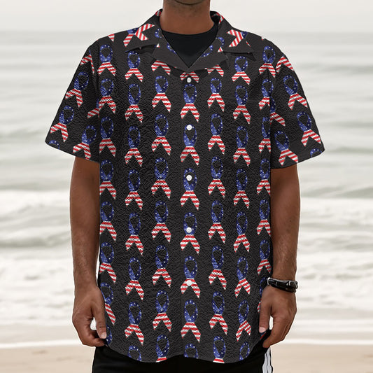 American Flag Ribbon Pattern Print Textured Short Sleeve Shirt
