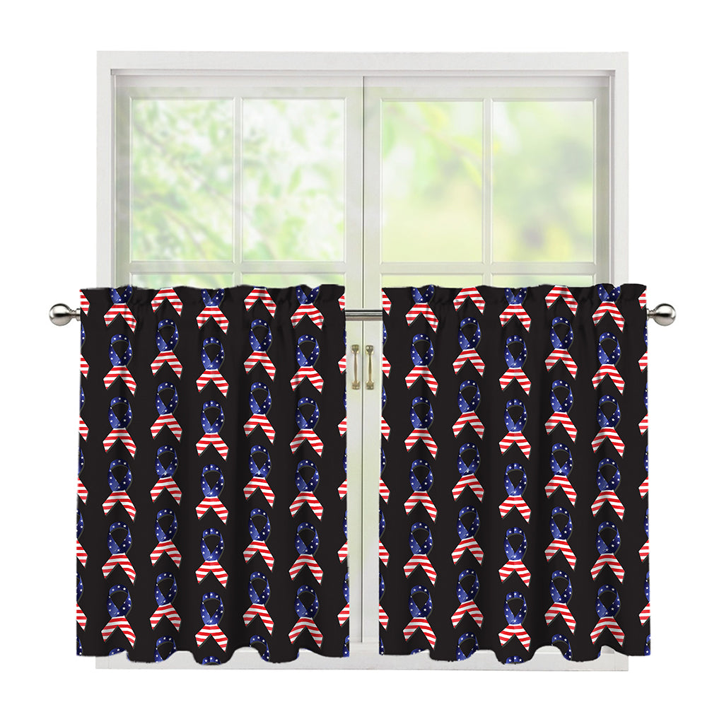 American Flag Ribbon Pattern Print Tier Curtains