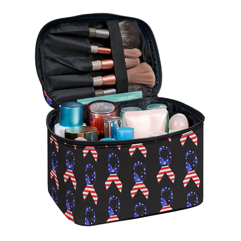 American Flag Ribbon Pattern Print Travel Makeup Bag