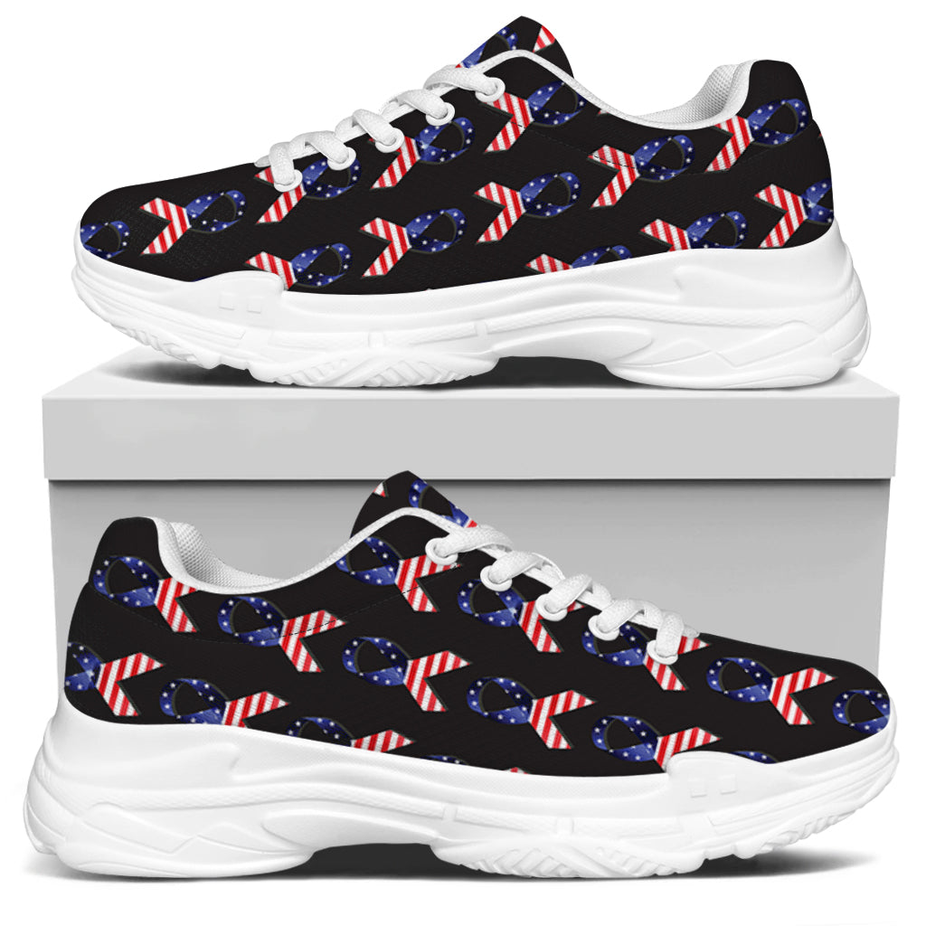 American Flag Ribbon Pattern Print White Chunky Shoes