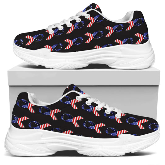 American Flag Ribbon Pattern Print White Chunky Shoes