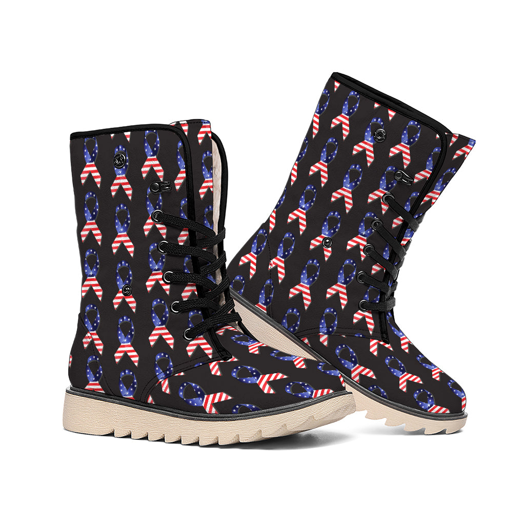 American Flag Ribbon Pattern Print Winter Boots