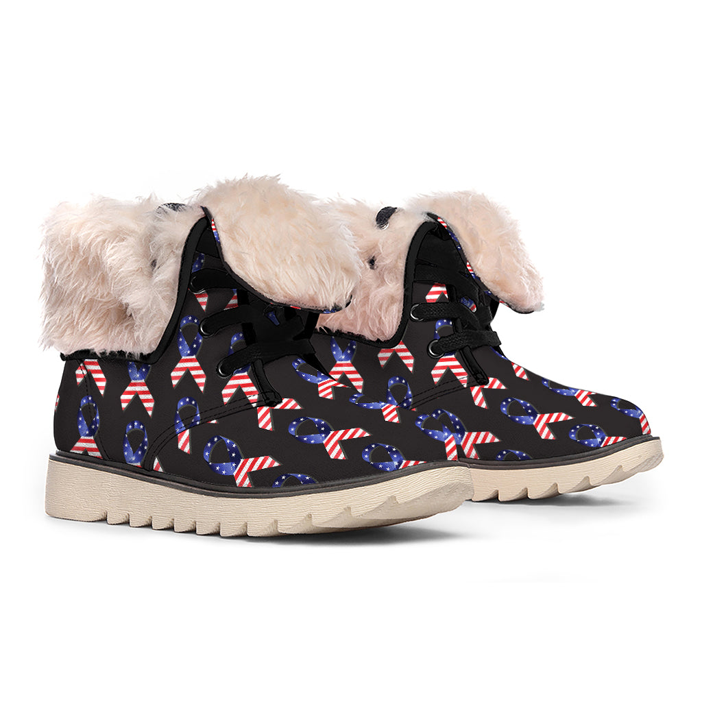 American Flag Ribbon Pattern Print Winter Boots