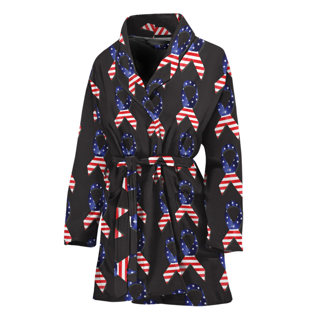 American Flag Ribbon Pattern Print Women's Bathrobe