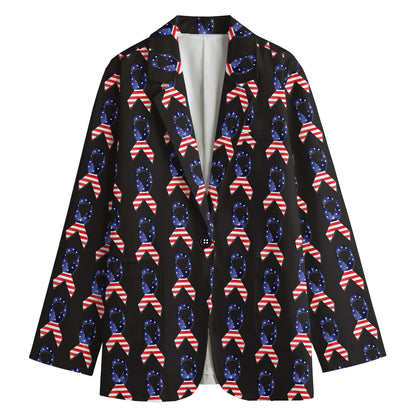 American Flag Ribbon Pattern Print Women's Blazer
