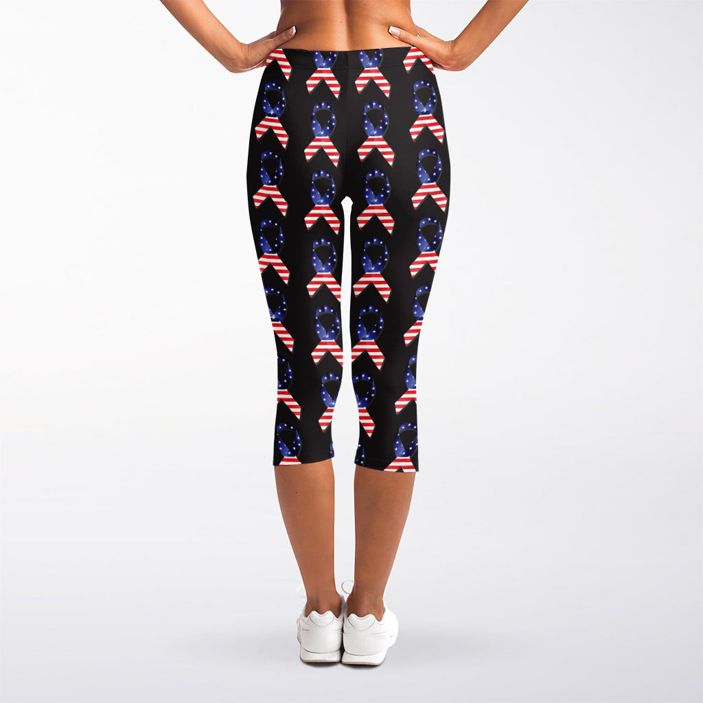 American Flag Ribbon Pattern Print Women's Capri Leggings