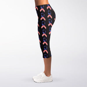 American Flag Ribbon Pattern Print Women's Capri Leggings