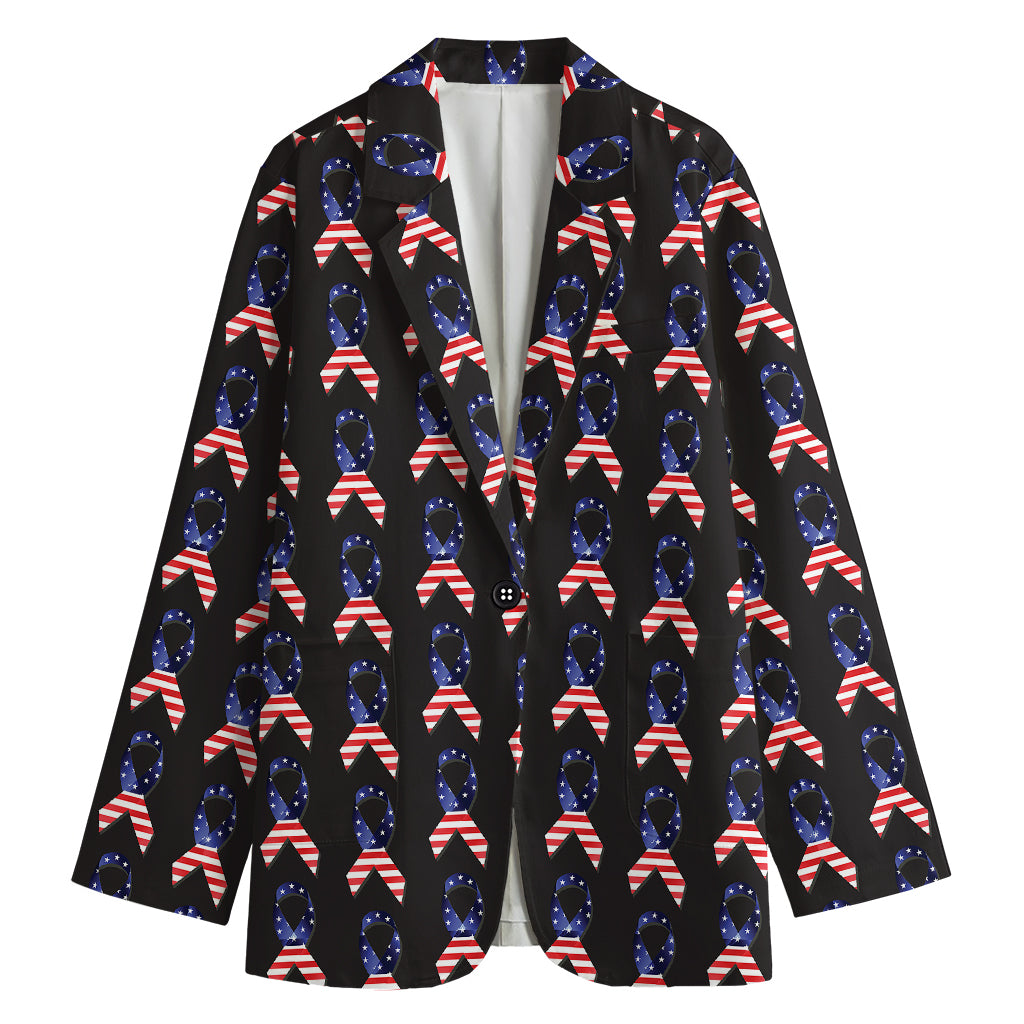 American Flag Ribbon Pattern Print Women's Cotton Blazer