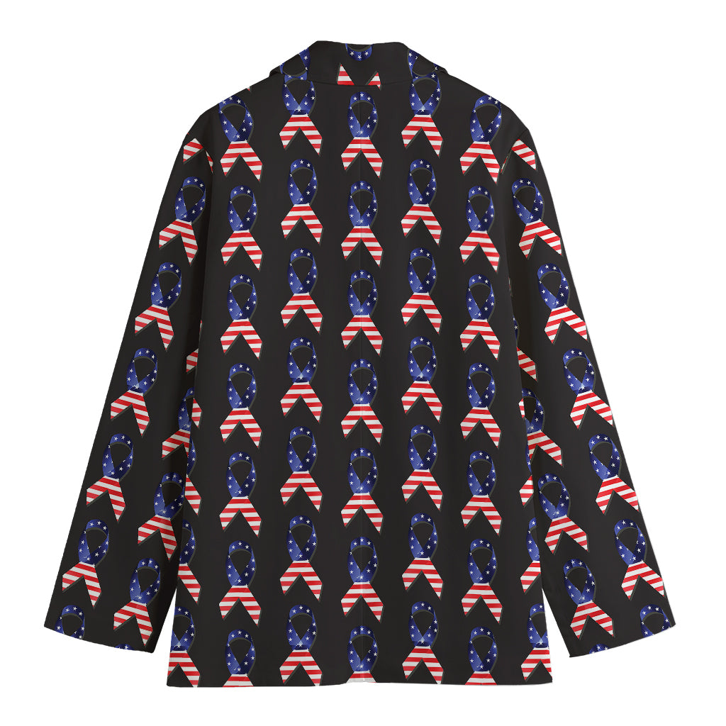 American Flag Ribbon Pattern Print Women's Cotton Blazer