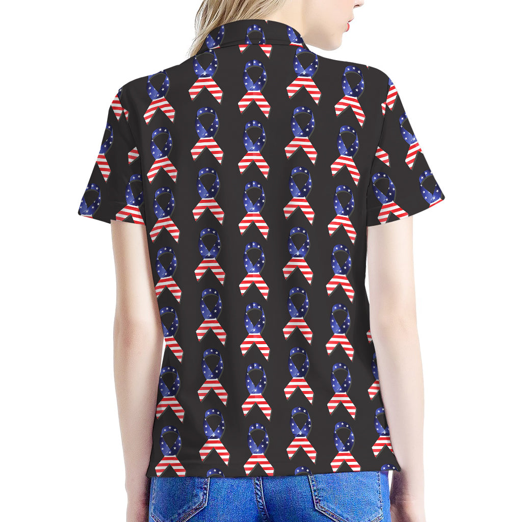 American Flag Ribbon Pattern Print Women's Polo Shirt