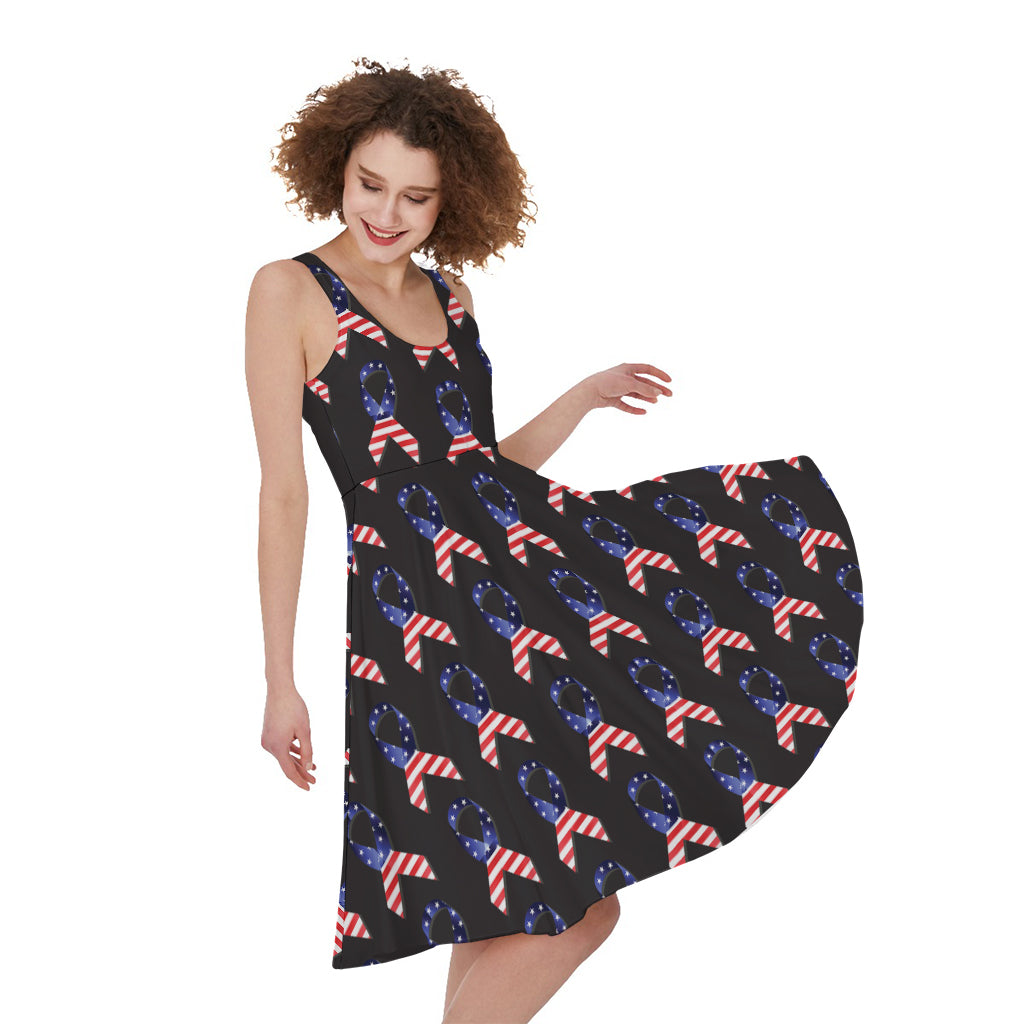 American Flag Ribbon Pattern Print Women's Sleeveless Dress