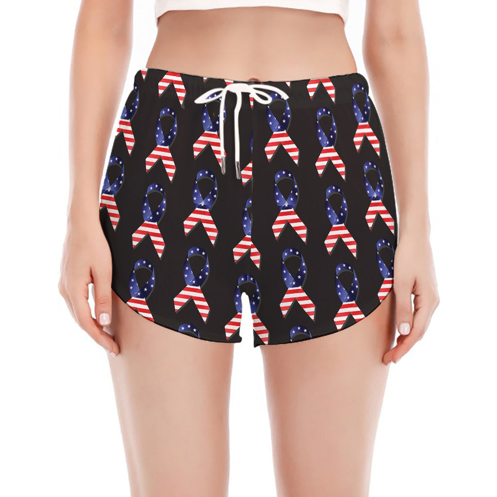 American Flag Ribbon Pattern Print Women's Split Running Shorts