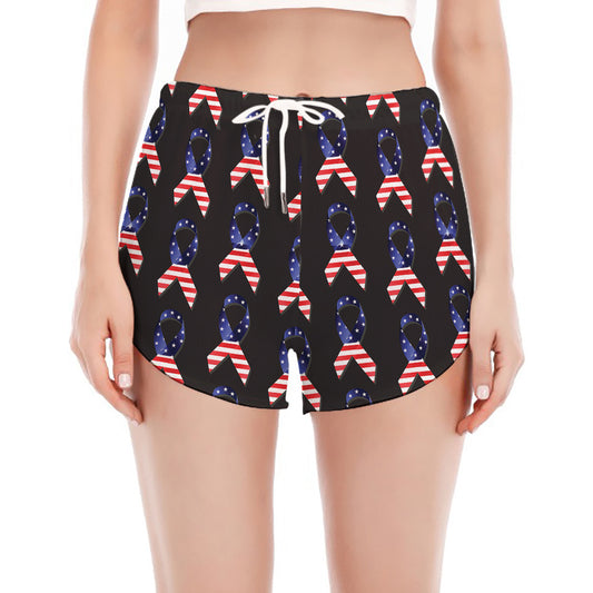 American Flag Ribbon Pattern Print Women's Split Running Shorts