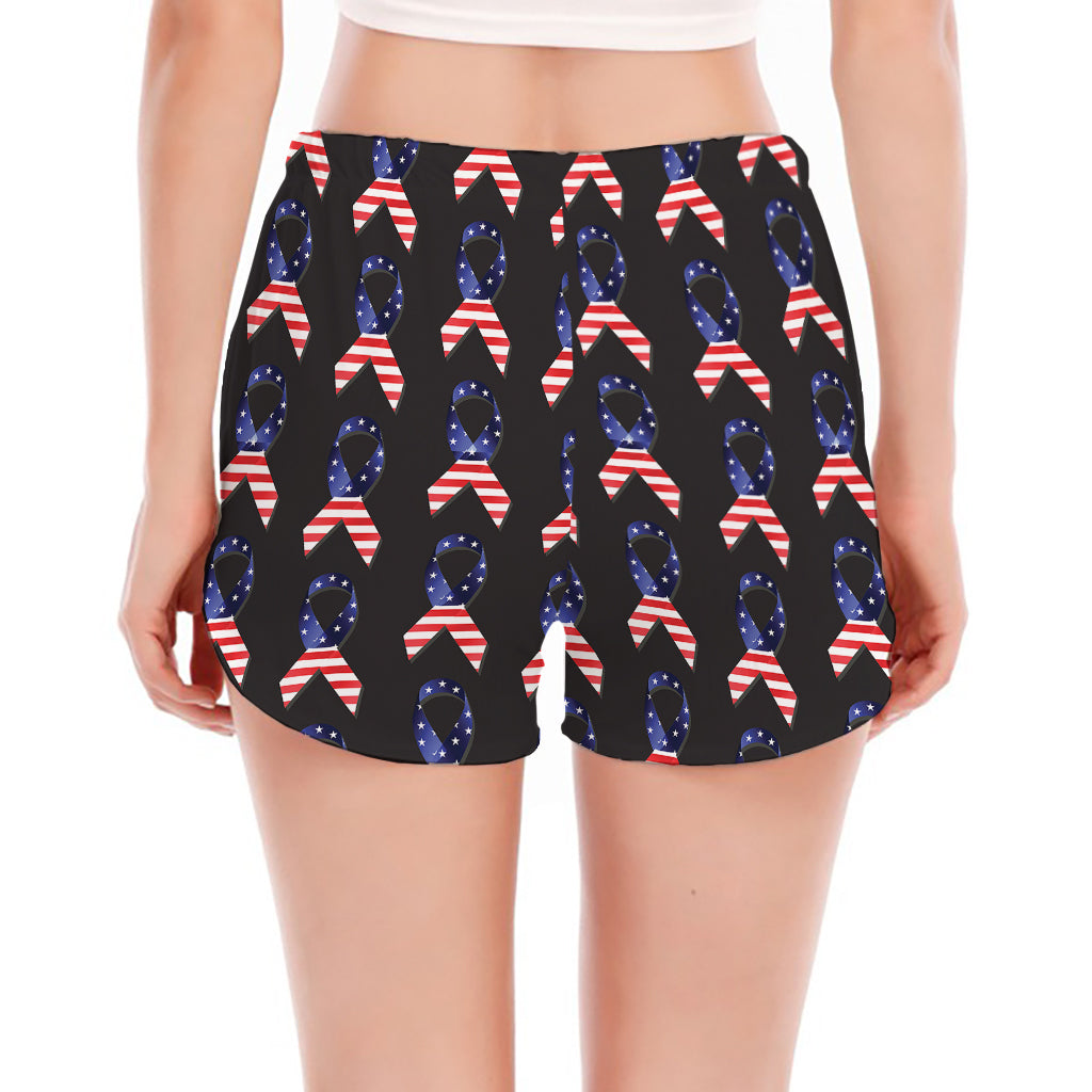 American Flag Ribbon Pattern Print Women's Split Running Shorts