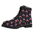 American Flag Ribbon Pattern Print Padded Collar Lace Up Boots
