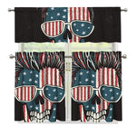 American Flag Skull Print 3 Piece Kitchen Curtains