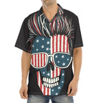 American Flag Skull Print Aloha Shirt