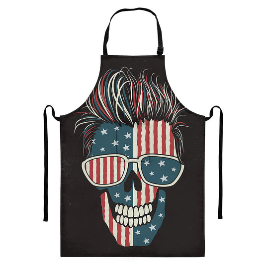 American Flag Skull Print Bib Apron With Pocket
