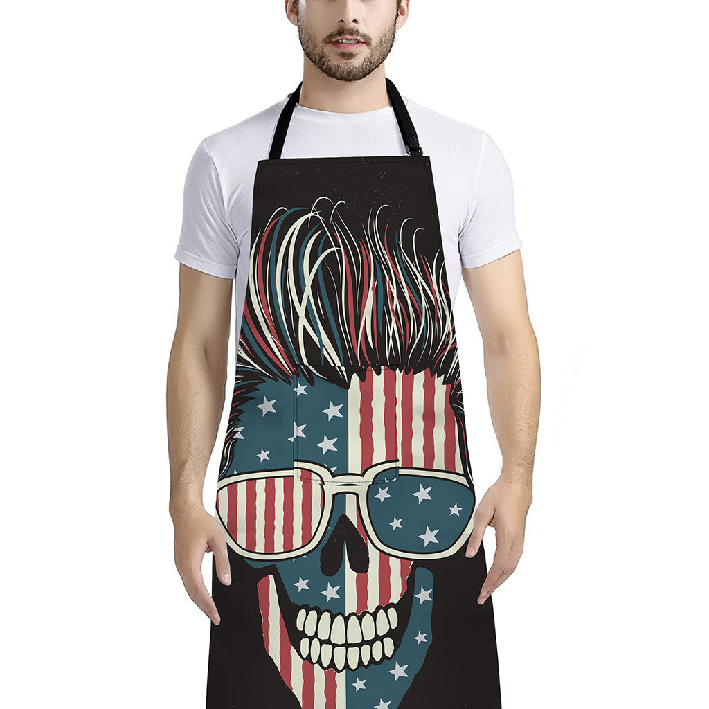American Flag Skull Print Bib Apron With Pocket